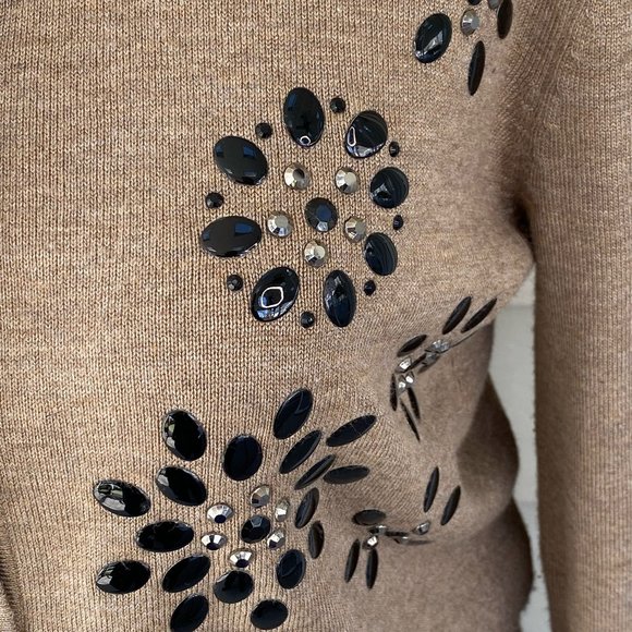 Debbie Morgan Jeweled Cardigan Sweater Suede Brown Size M - Picture 6 of 8